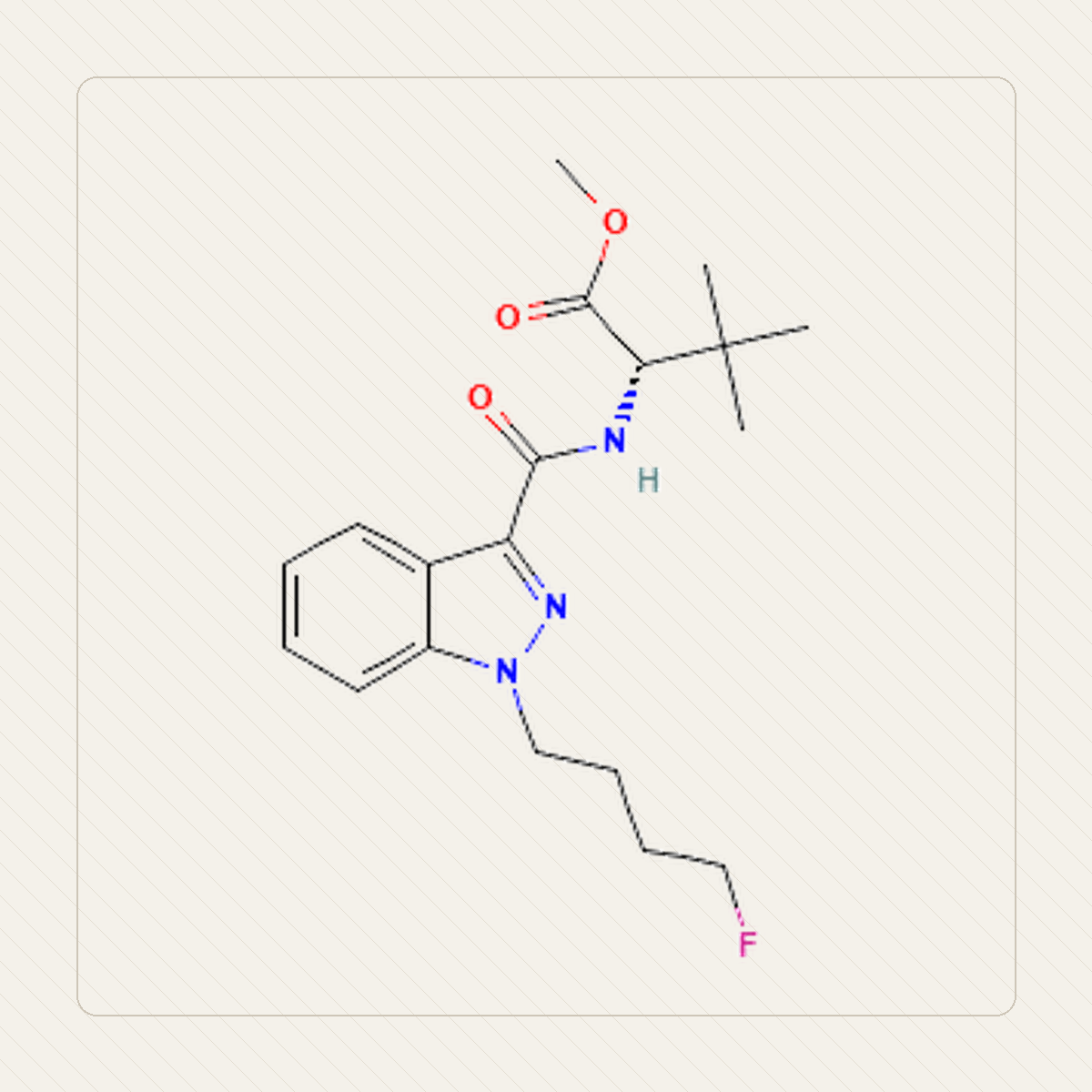 4F-MDMB-BINACA 4F-MDMB-BUTINACA, pedagogisk illustration av molekylstrukturen
